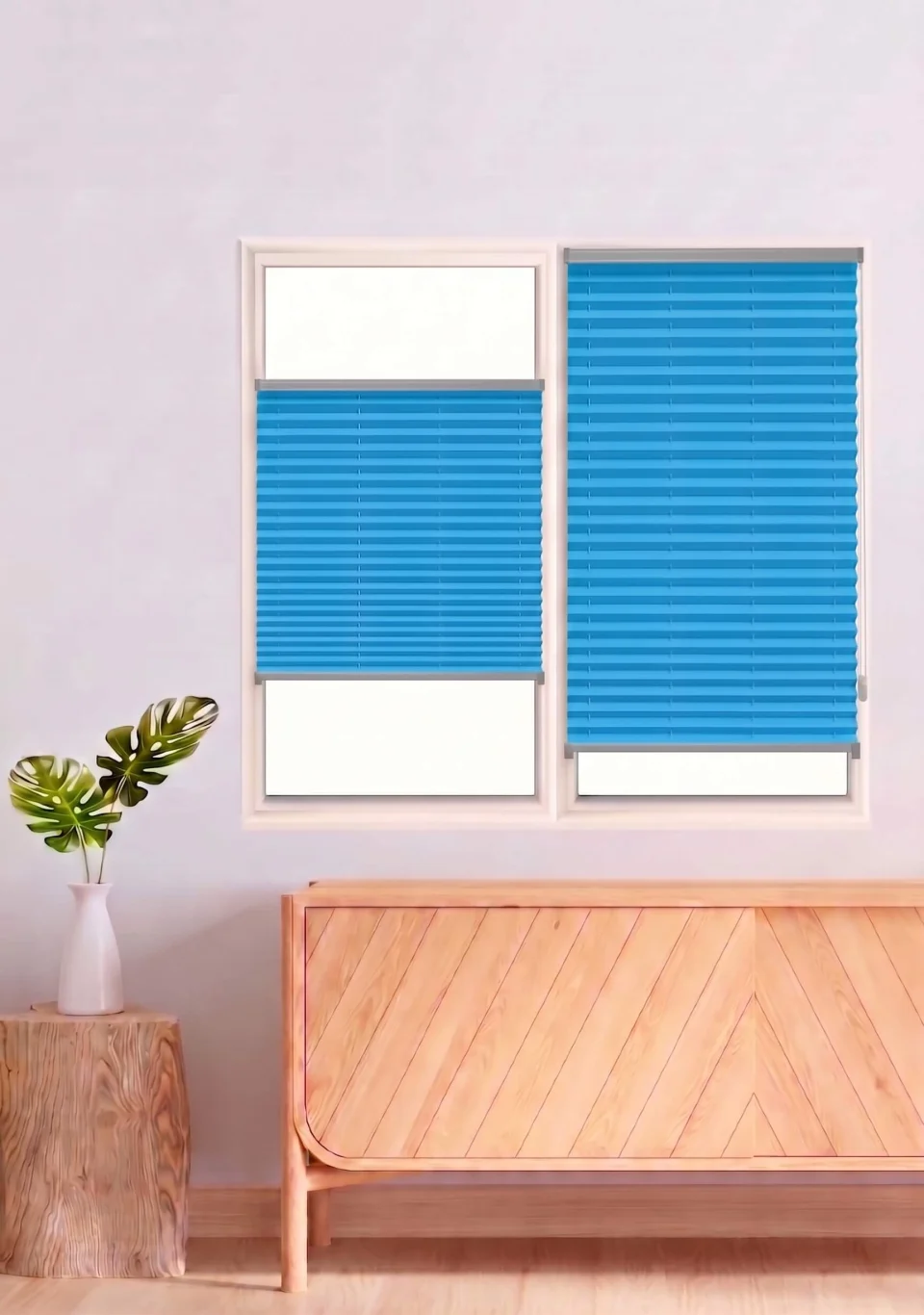 Thermal Blue Pleated Blinds - Sun Protection, Privacy & Energy Saving Custom Blinds