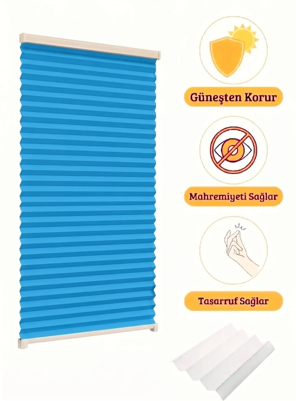 Thermal Blue Pleated Blinds - Sun Protection, Privacy & Energy Saving Custom Blinds
