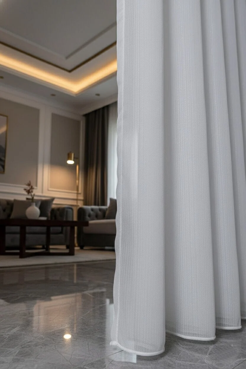 Herringbone Linen-Textured Sheer Curtain - Custom Size Luxury Living Room Tulle Model