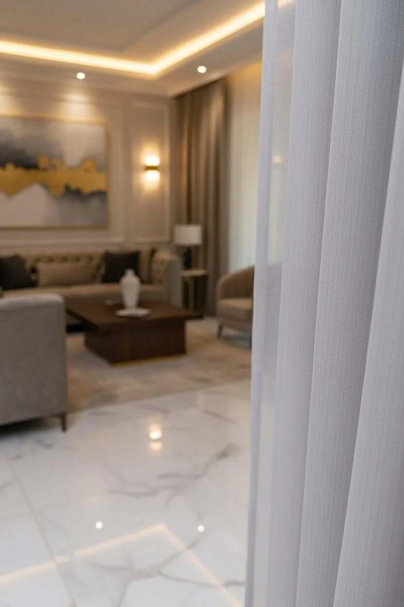Herringbone Linen-Textured Sheer Curtain - Custom Size Luxury Living Room Tulle Model
