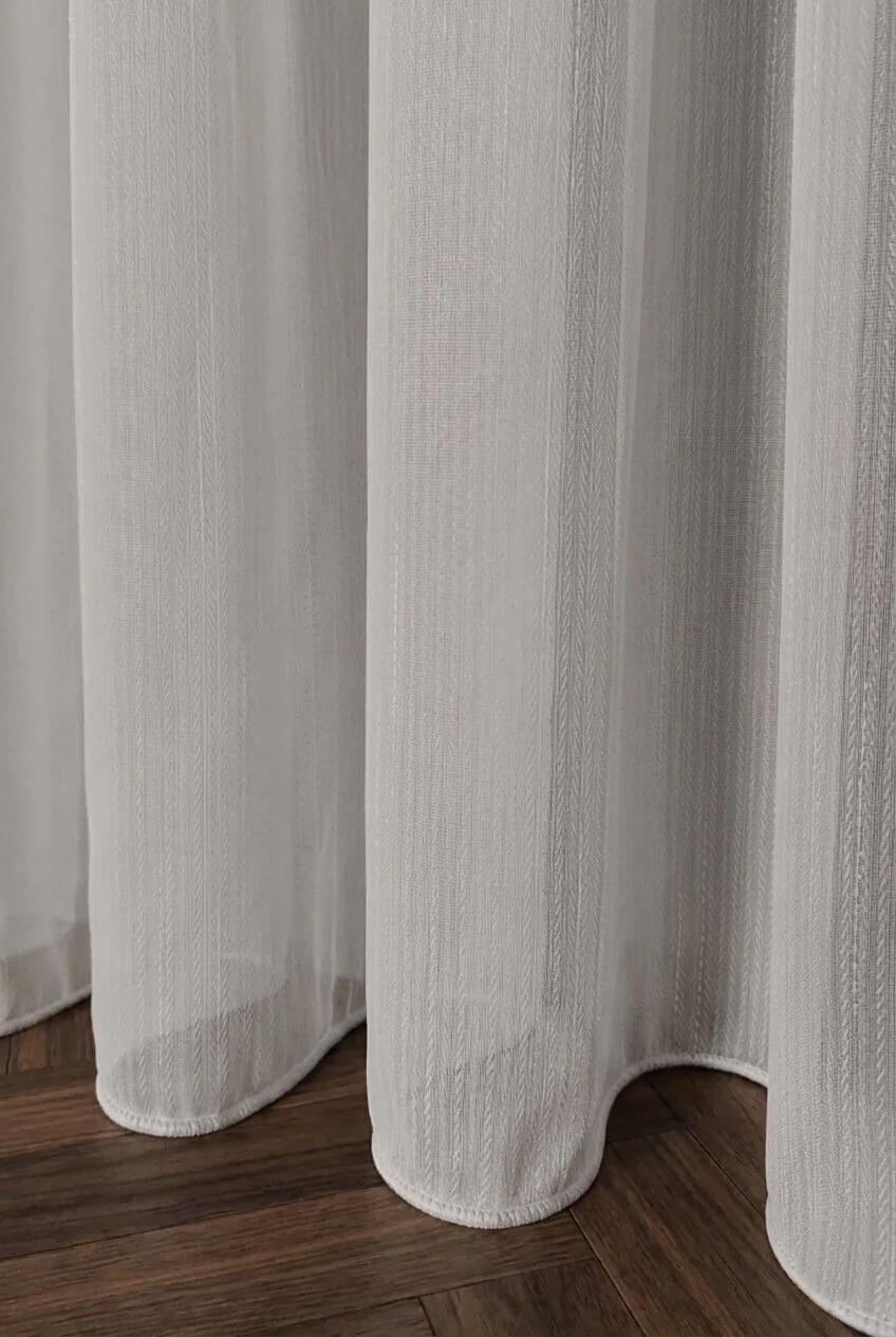 Herringbone Linen-Textured Sheer Curtain - Custom Size Luxury Living Room Tulle Model