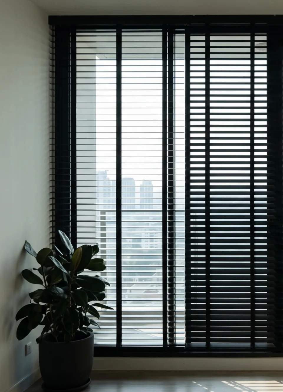 Custom Size Black Wooden Venetian Blinds | Motorized & Tape Options