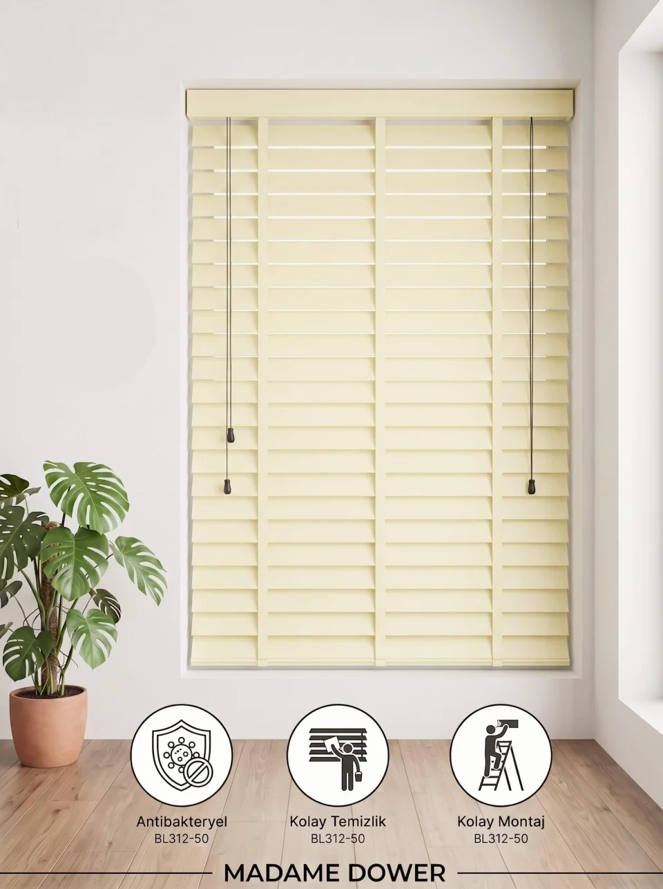 Made-to-Measure Cream Wooden Blinds | Motorized, Tape & Cord Options
