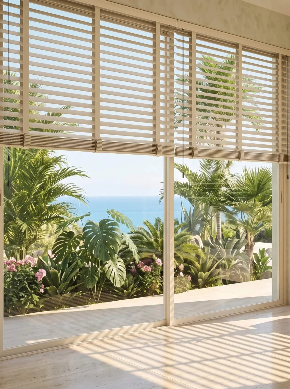 Timeless Harmony: Beige Wooden Venetian Blinds | Motorized & Made-to-Measure