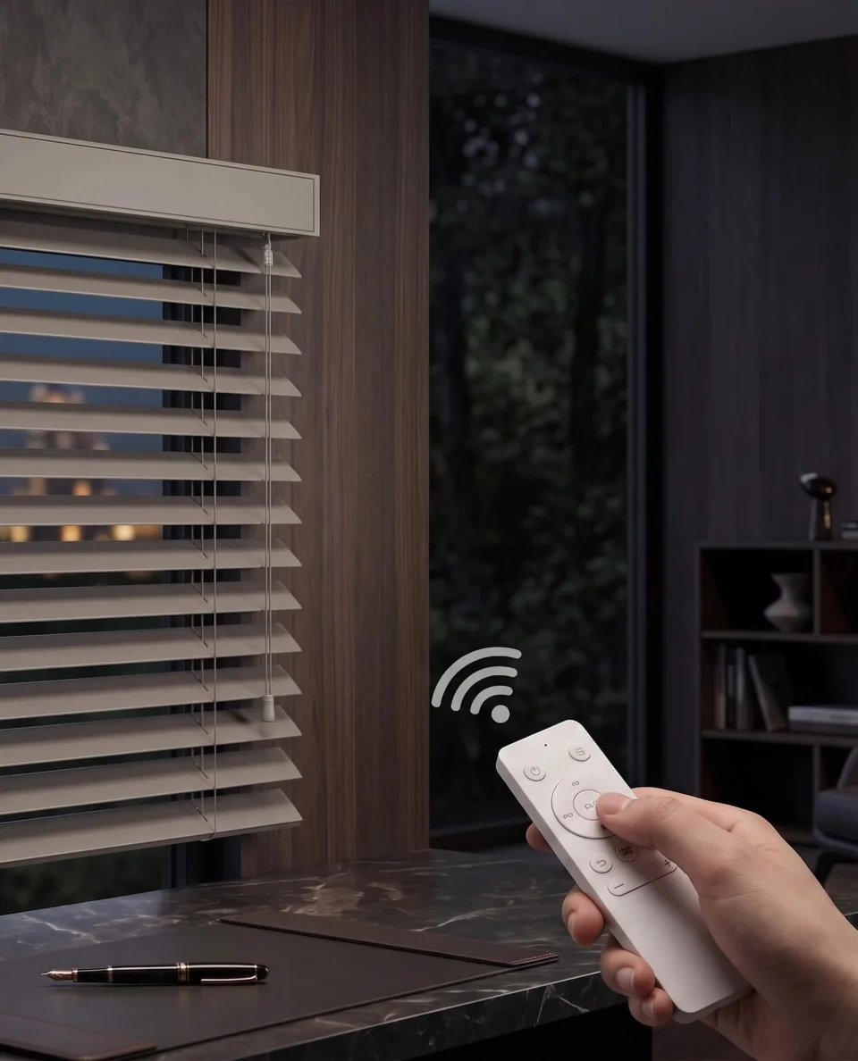Organic Warmth: Sand Beige Wooden Blinds | Boho Chic, Motorized & Custom Fit