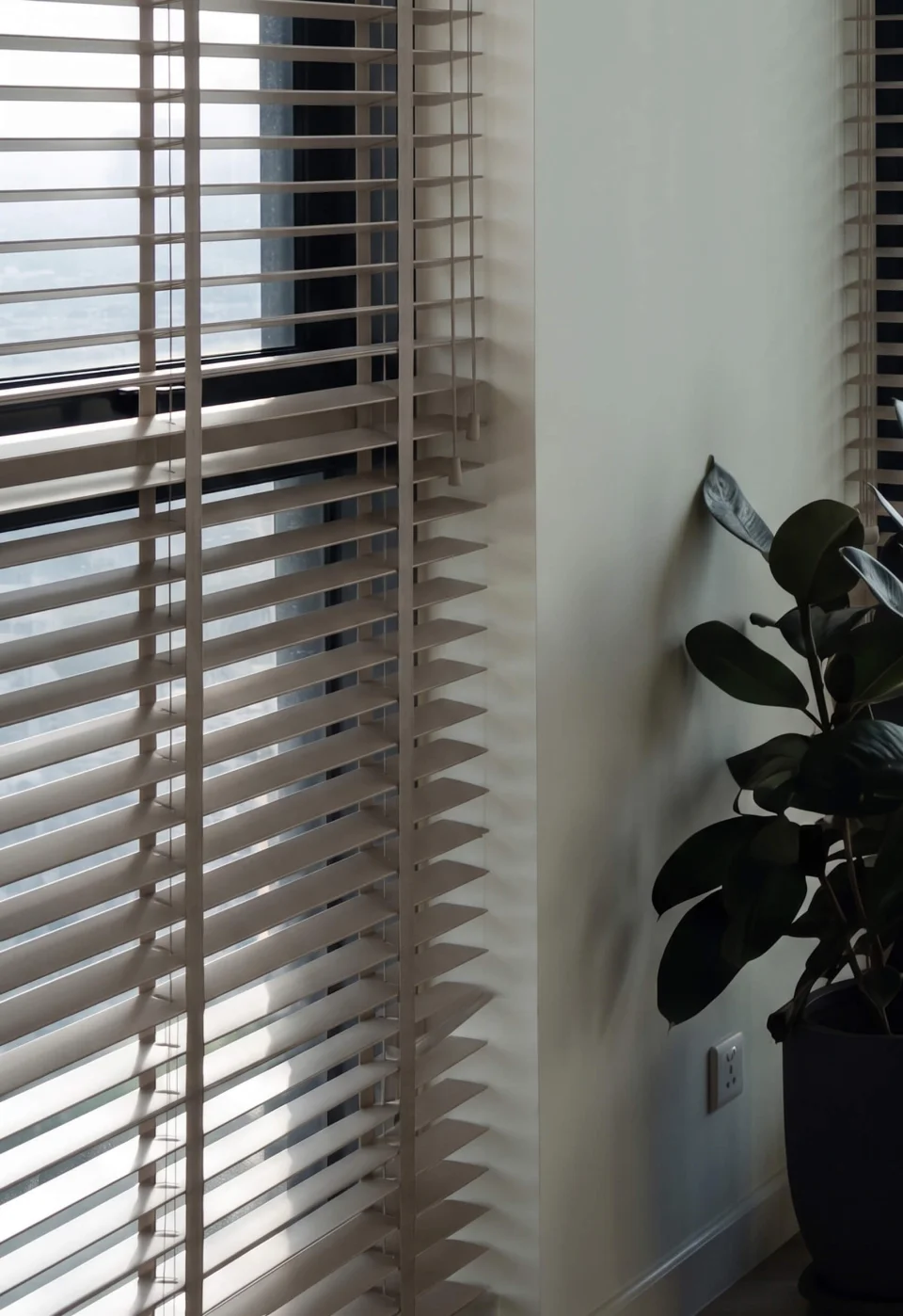 Organic Warmth: Sand Beige Wooden Blinds | Boho Chic, Motorized & Custom Fit