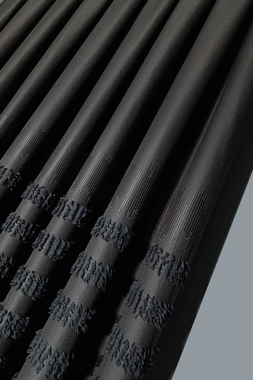 Tende Grigio Scuro Noble | Tende Moderne con Frange 3D e Motivo Geometrico