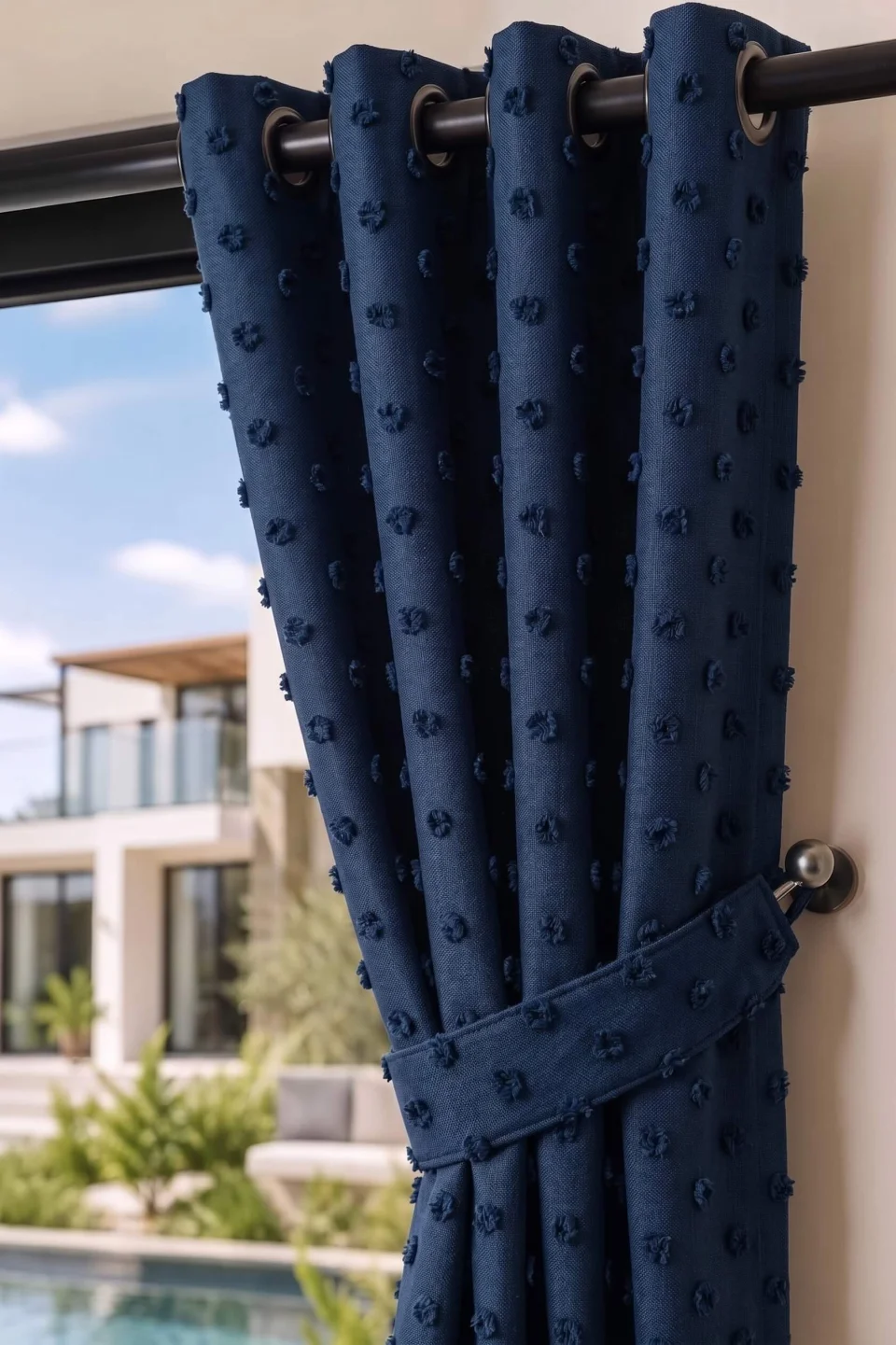 El İşlemeli Ponponlu Keten Fon Perde | %100 Kişiselleştirilebilir Ölçü & Dikim | Doğal Dokulu Tufted Linen Curtain