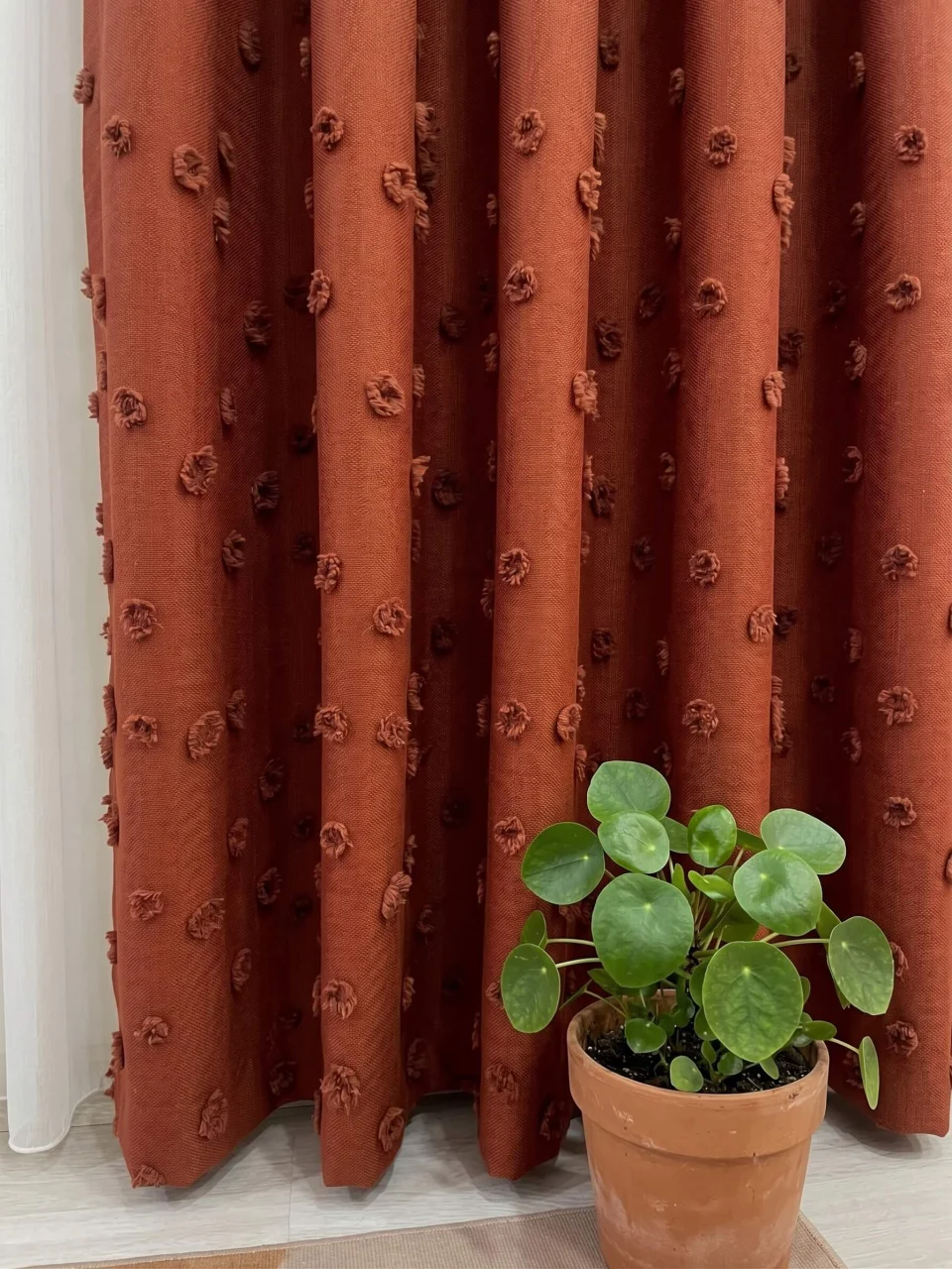 Cortinas de Lino Terracota con Pompones | Hechas a Medida | Boho Tufted Linen Curtain