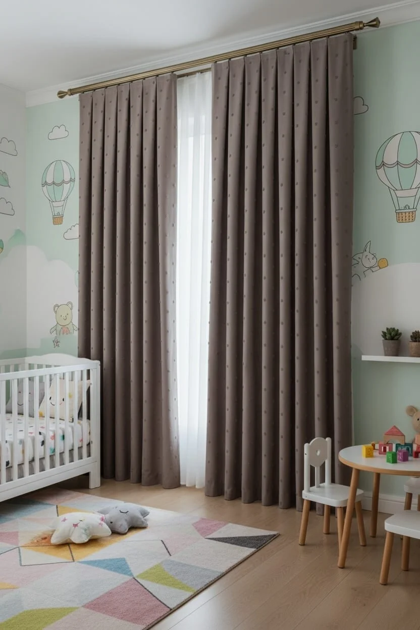 Rideaux en Lin Taupe à Pompons Faits Main | Sur Mesure | Tufted Linen Curtain, Drapes Boho Élégants