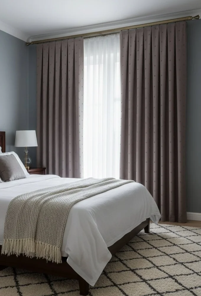 Rideaux en Lin Taupe à Pompons Faits Main | Sur Mesure | Tufted Linen Curtain, Drapes Boho Élégants