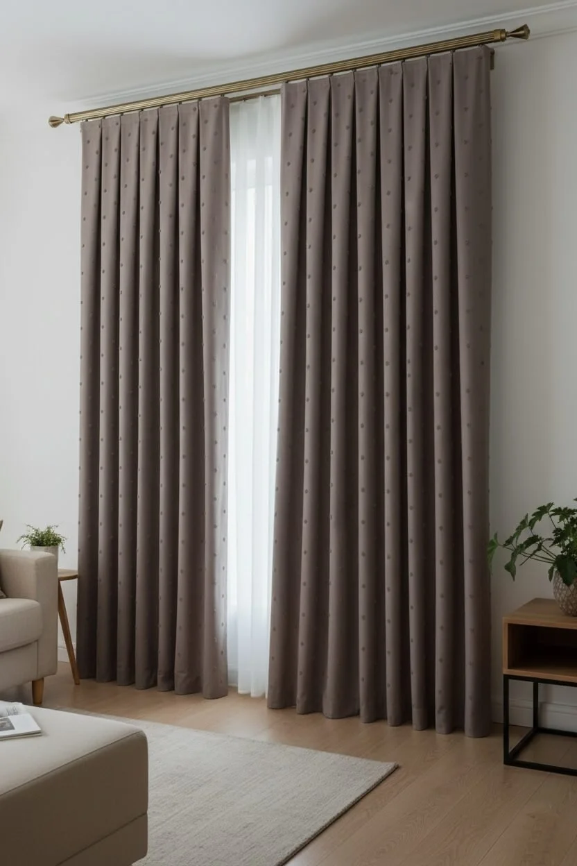 Rideaux en Lin Taupe à Pompons Faits Main | Sur Mesure | Tufted Linen Curtain, Drapes Boho Élégants