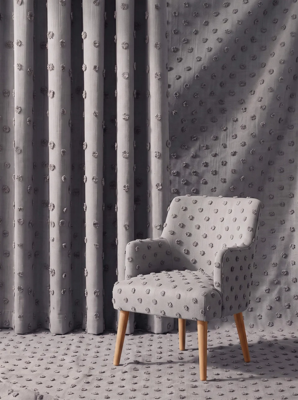 Özel Ölçü Ponponlu Gri Keten Fon Perde | Tufted Linen Curtain | Modern El İşçiliği Perde