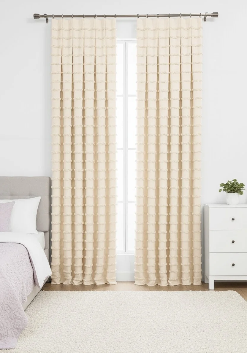 Cortinas a Medida Lino Crema Oscuro | Cortinas Nórdicas Con Relieve Hechas a Mano