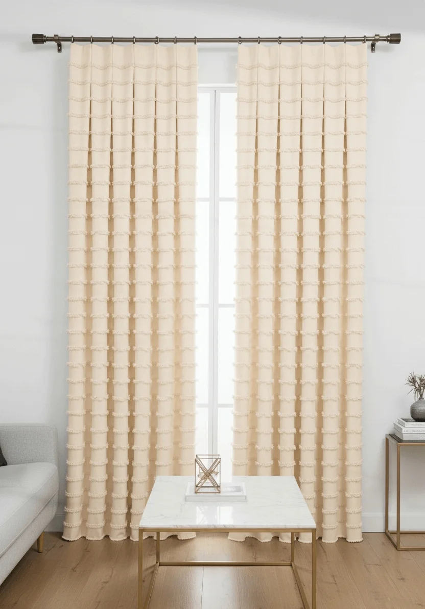 Cortinas a Medida Lino Crema Oscuro | Cortinas Nórdicas Con Relieve Hechas a Mano