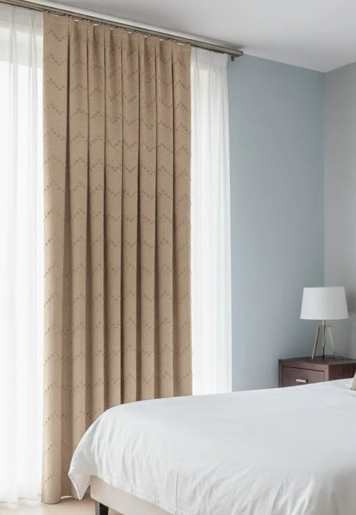 Cortinas Beige Texturizadas Diseño Zigzag con Pompones | A Medida, Técnica de Confección Personalizada
