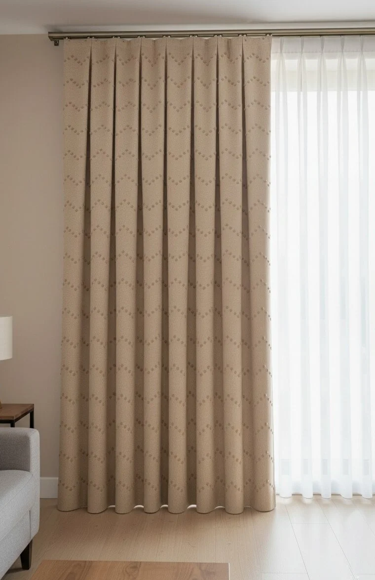 Cortinas Beige Texturizadas Diseño Zigzag con Pompones | A Medida, Técnica de Confección Personalizada