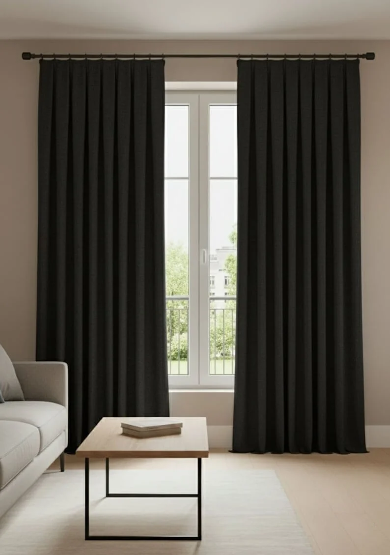 Cortinas de Terciopelo Suave Color Negro, Cortinas Lisas a Medida