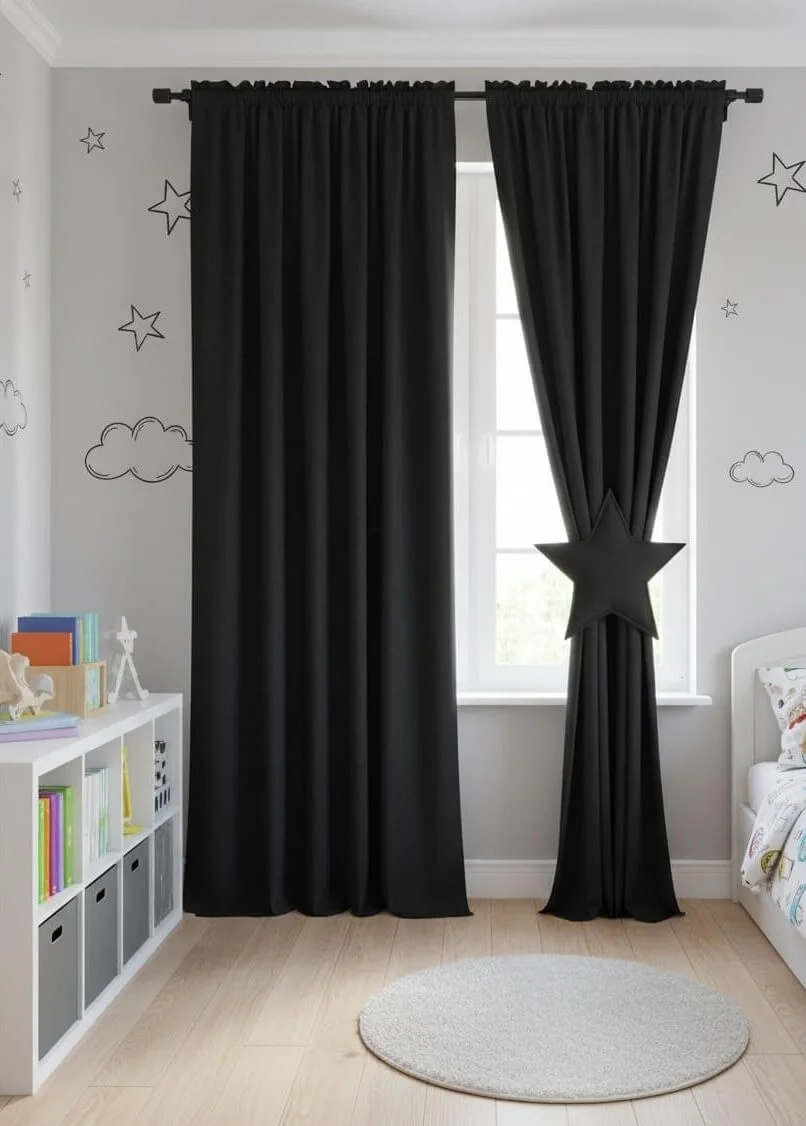 Cortinas de Terciopelo Suave Color Negro, Cortinas Lisas a Medida