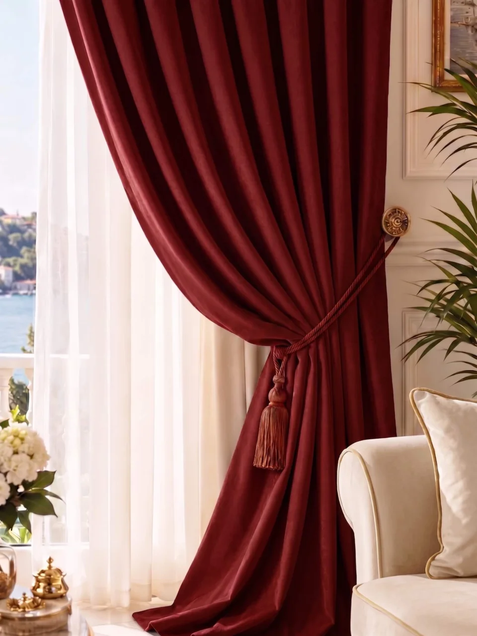 Cortinas de Terciopelo Suave Color Burdeos, Cortinas Lisas a Medida - Hechas a Mano Dimout