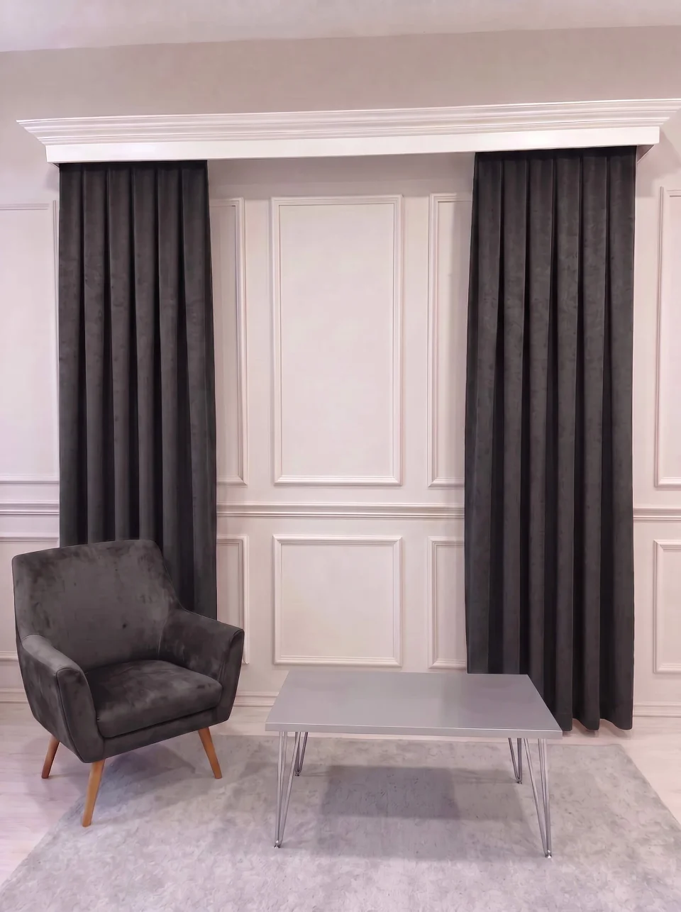 Cortinas de Terciopelo Suave Color Gris Oscuro, Cortinas Lisas a Medida - Hechas a Mano Dimout