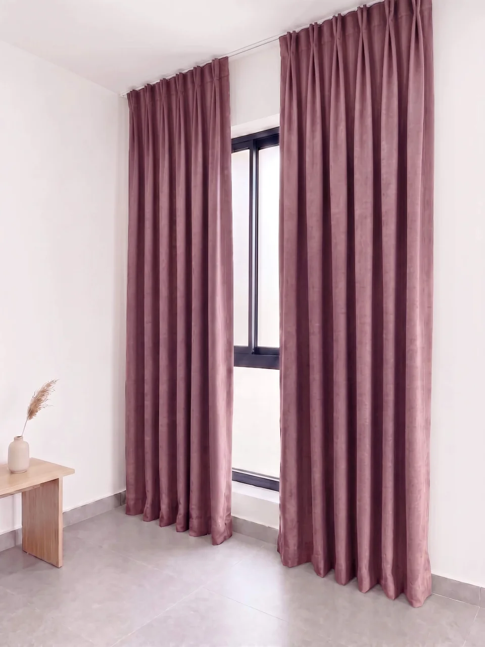 Gül Qurusu Soft Kumaş Fon Pərdə, Məxmər Dokulu Xüsusi Ölçülü Sadə Pərdə - 100% Əl İşi Qismən Qaraltma