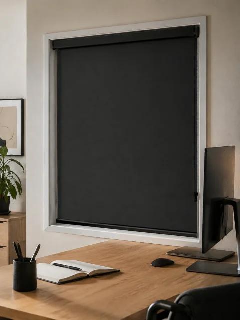 Estor enrollable opaco negro a medida — tejido 100% opaco 4