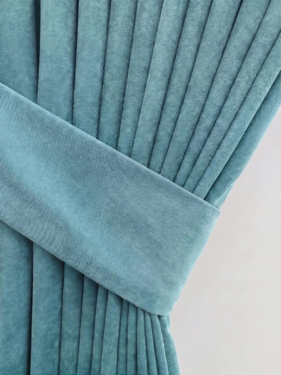 Firuzəyi (Turkuaz) Soft Kumaş Fon Pərdə, Məxmər Dokulu Xüsusi Ölçülü Sadə Pərdə - 100% Əl İşi Qismən Qaraltma