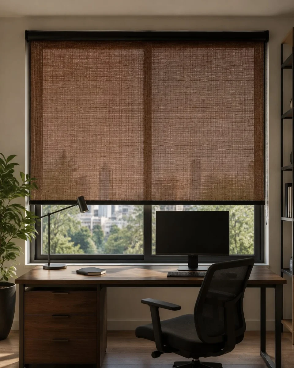 Kahverengi Screen Stor Perde | Koku Yapmaz, %8 Açıklıkla Kontrollü Gün Işığı